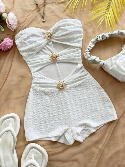 Damen Badeanzug Retro-Style mit Leopardenmuster und Cut-Outs – Eleganter Einteiler für Strand und Pool
