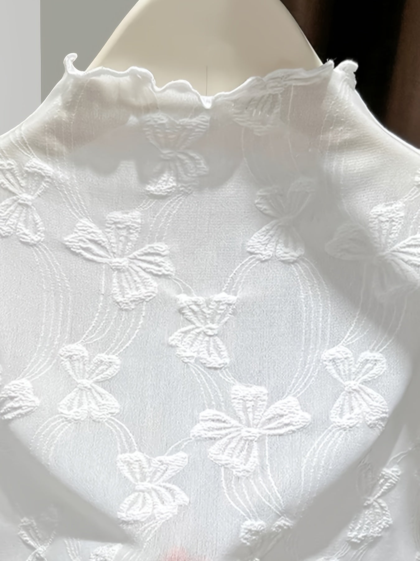 Damen Spitzen-Überziehkragen mit Stehkragen und Schleifenmuster – Eleganter Layering-Style