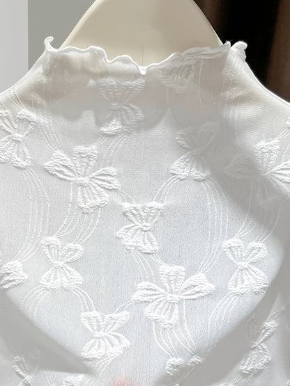 Damen Spitzen-Überziehkragen mit Stehkragen und Schleifenmuster – Eleganter Layering-Style