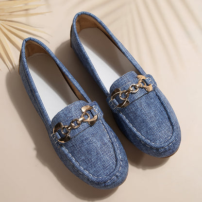 Damen Mokassins Klassisch Bequem mit Ketten-Detail – Elegante Slip-On Schuhe für Alltag und Freizeit