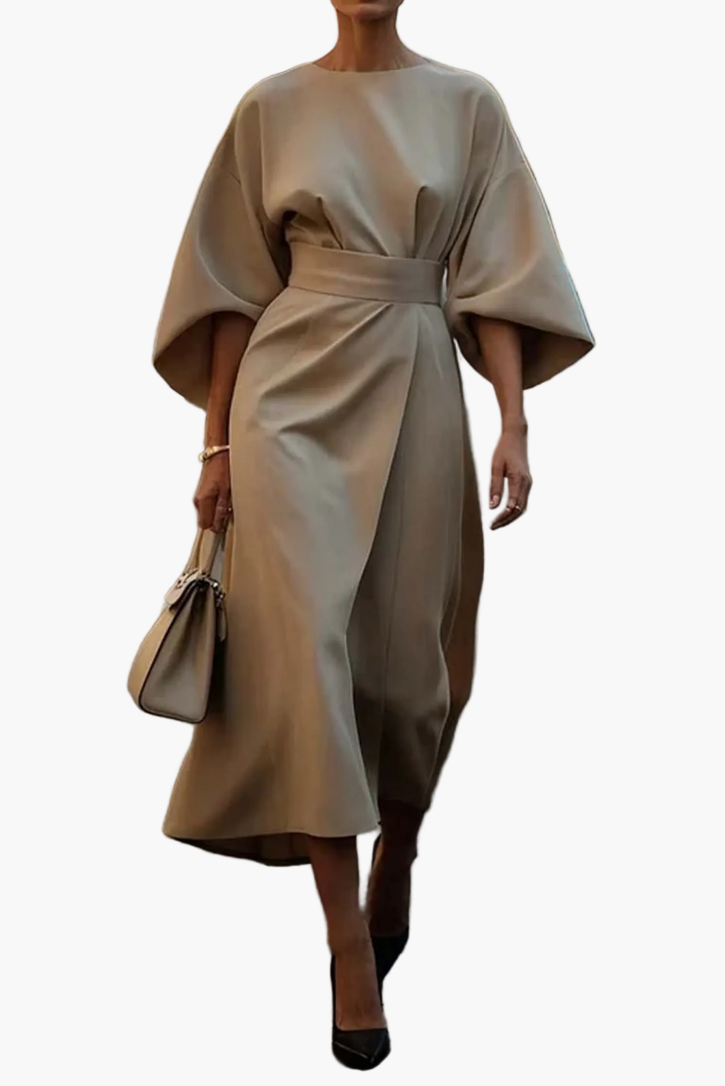 Damen Midi-Kleid mit eleganten Laternenärmeln – Stilvolles Business- & Event-Outfit