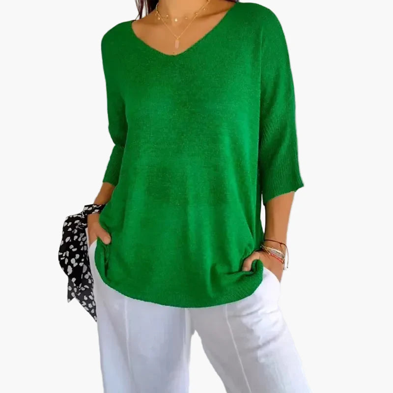 Damen Stricktop mit V-Ausschnitt – Lässiges, bequemes Oberteil für Alltag und Freizeit