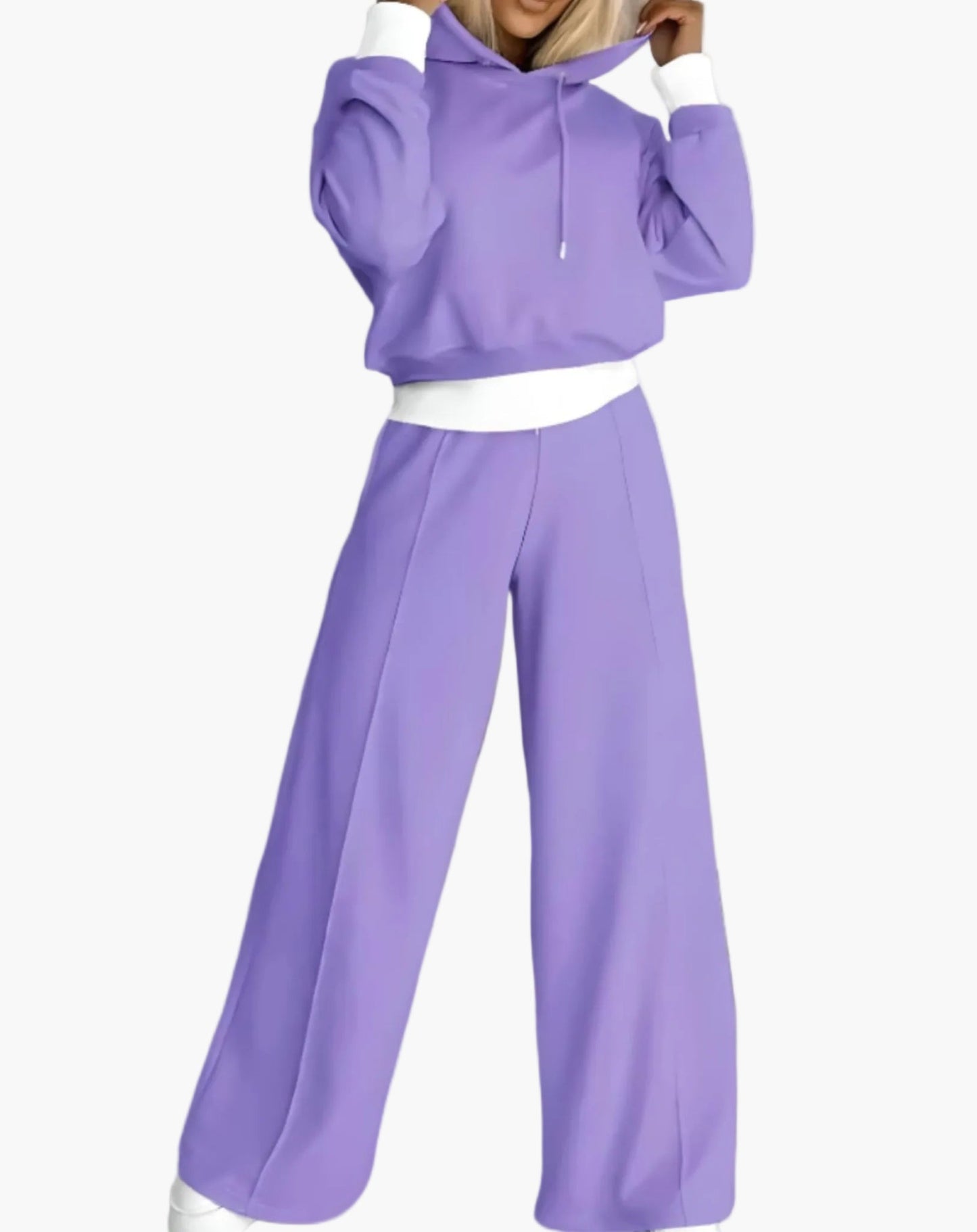 Damen Freizeit-Trainingsanzug 2-teilig mit Kapuzenpullover und Weitbein-Hose, Loungewear Set