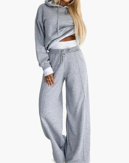 Damen Freizeit-Trainingsanzug 2-teilig mit Kapuzenpullover und Weitbein-Hose, Loungewear Set