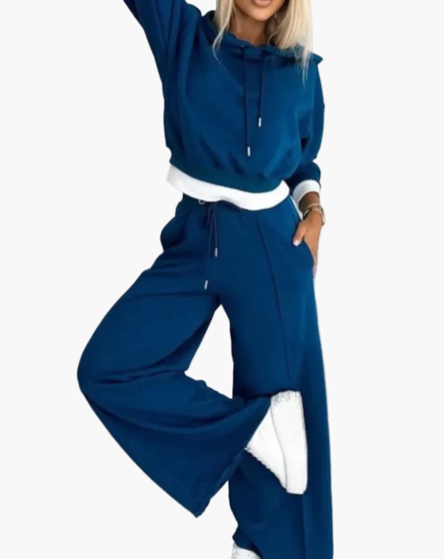 Damen Freizeit-Trainingsanzug 2-teilig mit Kapuzenpullover und Weitbein-Hose, Loungewear Set