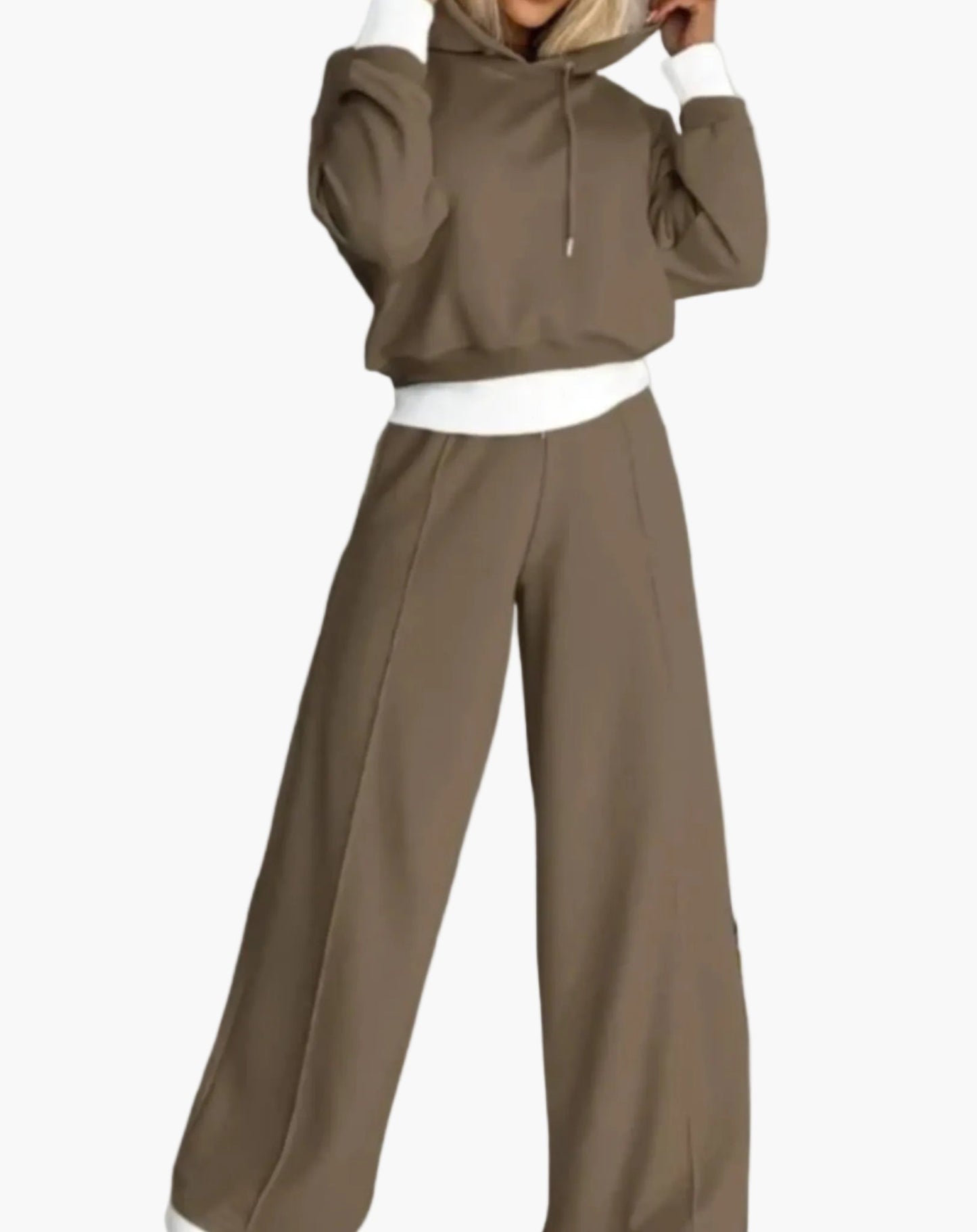 Damen Freizeit-Trainingsanzug 2-teilig mit Kapuzenpullover und Weitbein-Hose, Loungewear Set