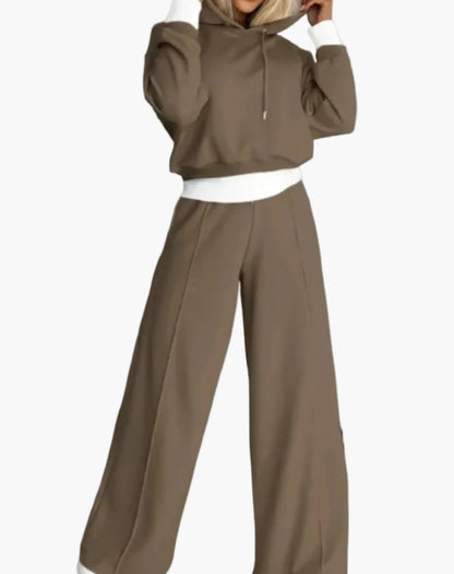 Damen Freizeit-Trainingsanzug 2-teilig mit Kapuzenpullover und Weitbein-Hose, Loungewear Set