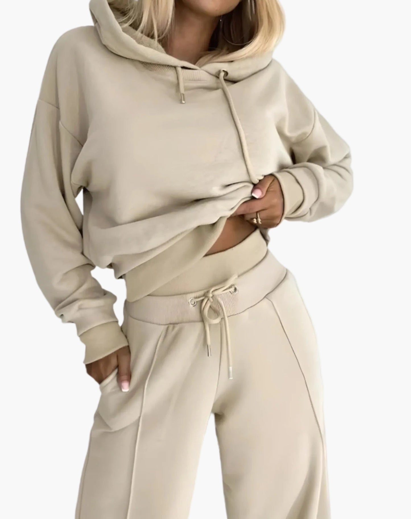 Damen Freizeit-Trainingsanzug 2-teilig mit Kapuzenpullover und Weitbein-Hose, Loungewear Set