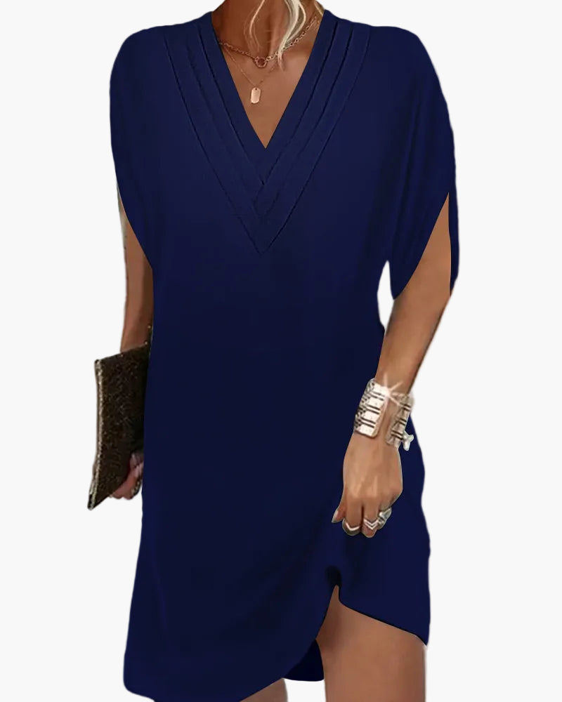Damen Sommerkleid Elegant V-Ausschnitt Freizeitkleid mit Schlitzärmeln – Perfekt für Alltag & Events