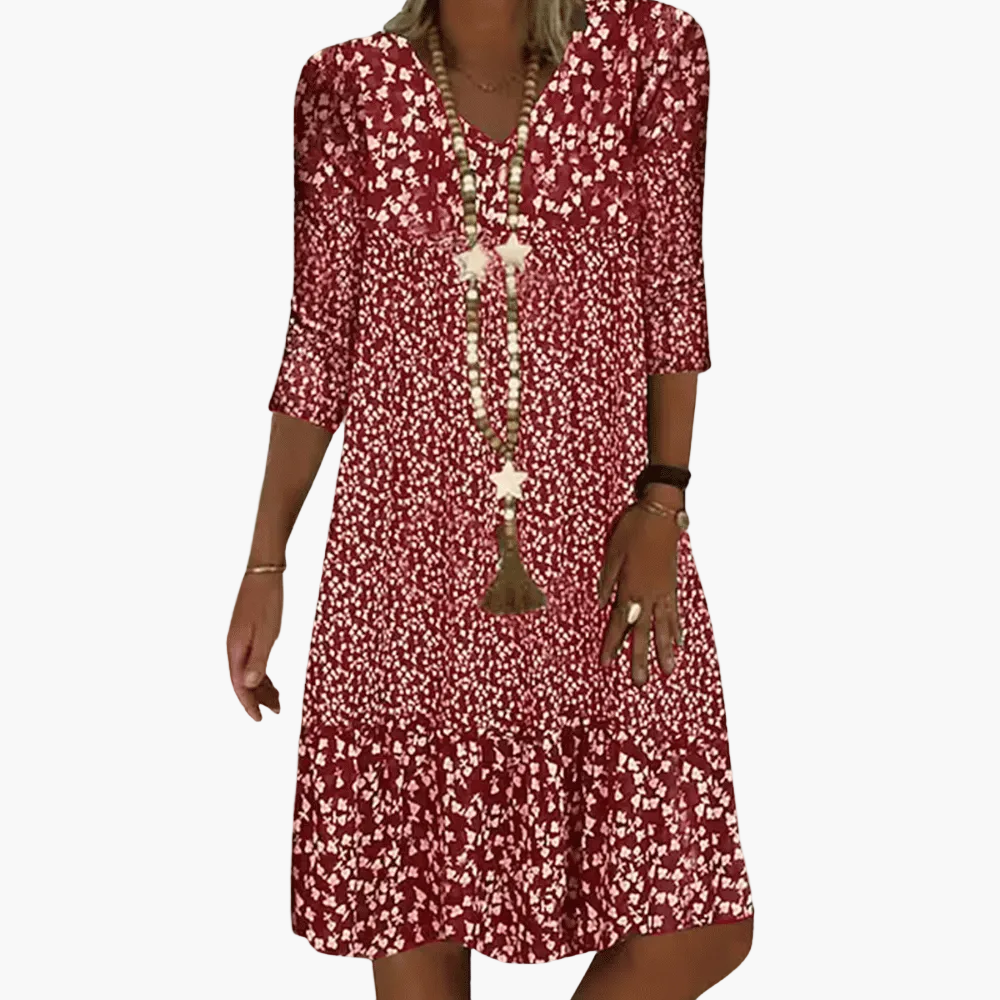 Damen Freizeitkleid Boho-Stil mit 3/4-Ärmeln – Ideal für Alltag und Urlaub
