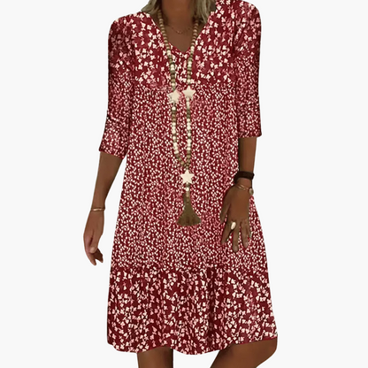 Damen Freizeitkleid Boho-Stil mit 3/4-Ärmeln – Ideal für Alltag und Urlaub