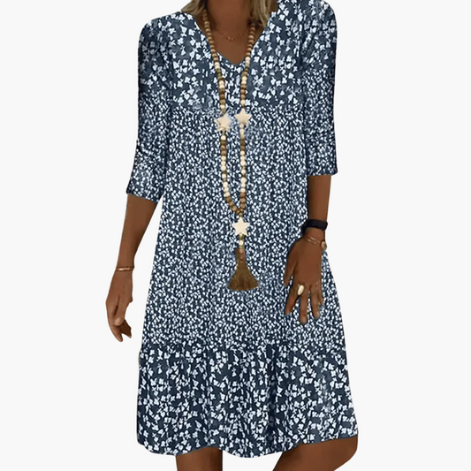 Damen Freizeitkleid Boho-Stil mit 3/4-Ärmeln – Ideal für Alltag und Urlaub