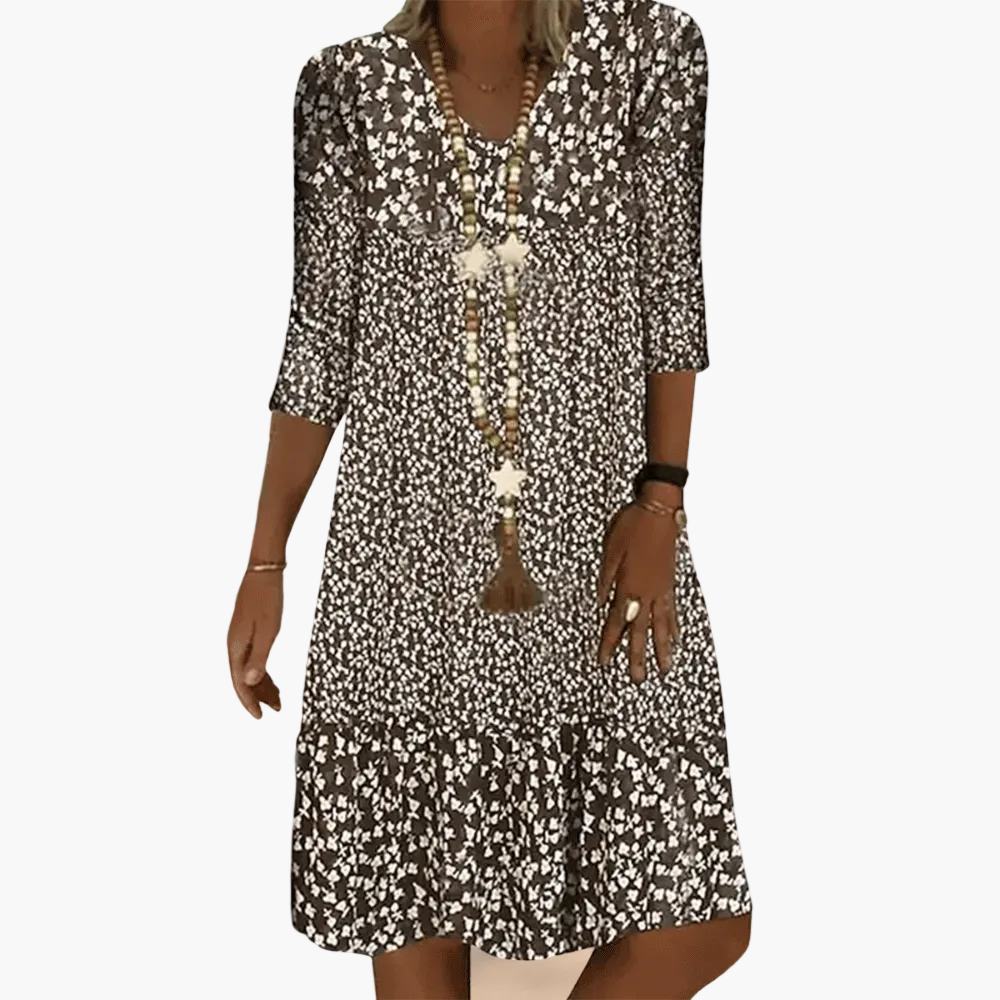 Damen Freizeitkleid Boho-Stil mit 3/4-Ärmeln – Ideal für Alltag und Urlaub