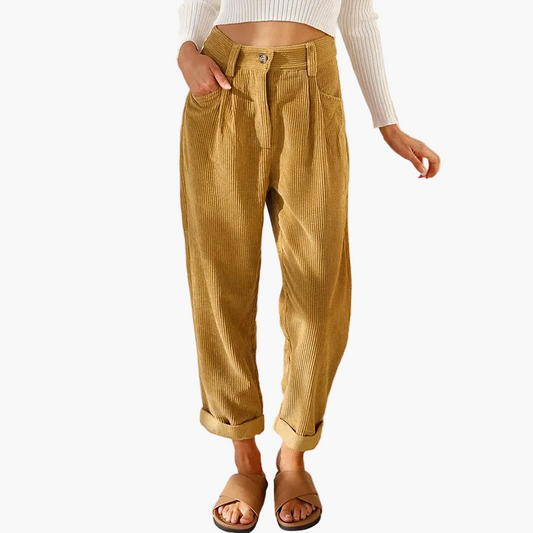 Damen Cordhose Lässig High Waist Relaxed Fit Alltag Freizeit
