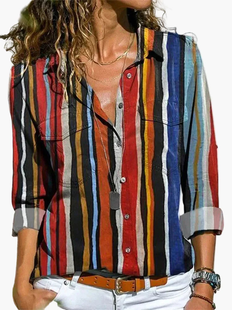 Damen Geometrische Casual Bluse – Modische Freizeit Hemdbluse für Alltag und Büro