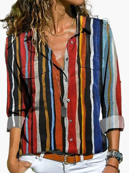 Damen Geometrische Casual Bluse – Modische Freizeit Hemdbluse für Alltag und Büro