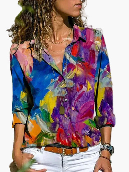 Damen Geometrische Casual Bluse – Modische Freizeit Hemdbluse für Alltag und Büro