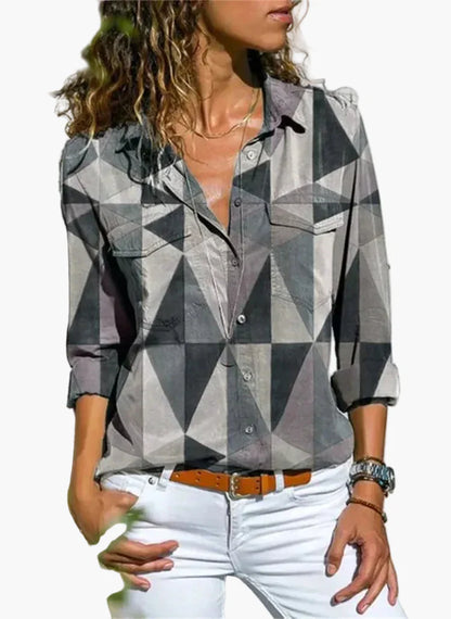 Damen Geometrische Casual Bluse – Modische Freizeit Hemdbluse für Alltag und Büro