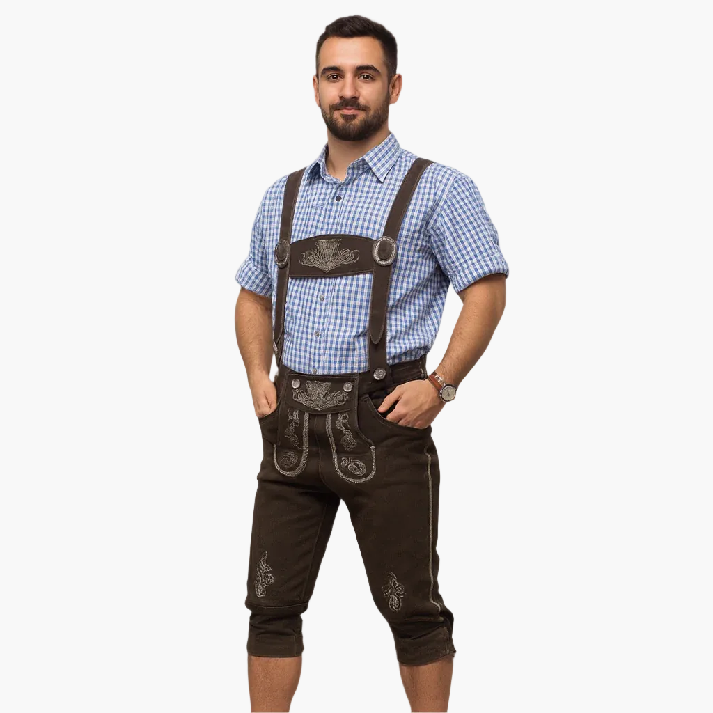 Herren Trachten Kniebund-Veganem Lederhose mit Hosenträgern – Traditioneller Oktoberfest-Look