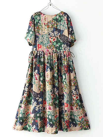 Damen Vintage Sommerkleid mit Blumenmuster – Lockeres Retro Maxikleid, Alltag & Urlaub