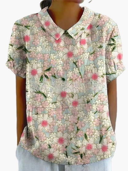 Damen Vintage Bluse mit Blumenmuster – Lässiger Stil für Alltag & Büro