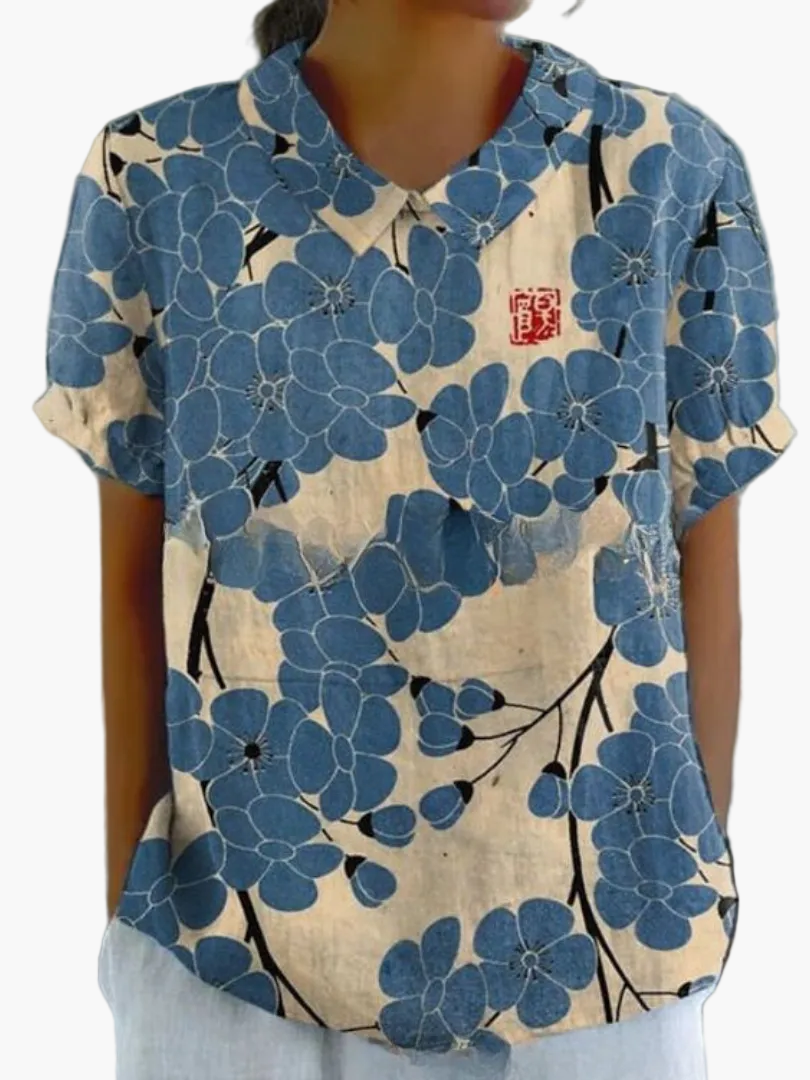 Damen Vintage Bluse mit Blumenmuster – Lässiger Stil für Alltag & Büro