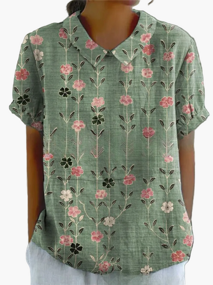 Damen Vintage Bluse mit Blumenmuster – Lässiger Stil für Alltag & Büro