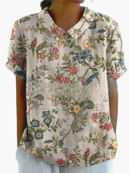 Damen Vintage Bluse mit Blumenmuster – Lässiger Stil für Alltag & Büro
