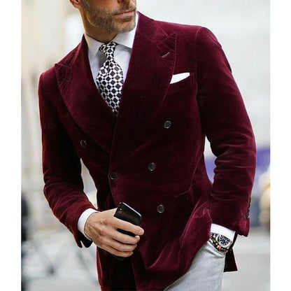 Eleganter Herren-Samtblazer im Business-Look – Doppelt geknöpft, modern und stilvoll für Büro & festliche Anlässe