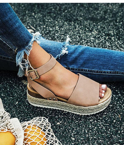Damen Plateau-Sandalen mit Keilabsatz – Modische Sommerschuhe mit Knöchelriemen und Espadrille-Stil, ideal für Alltag & Urlaub