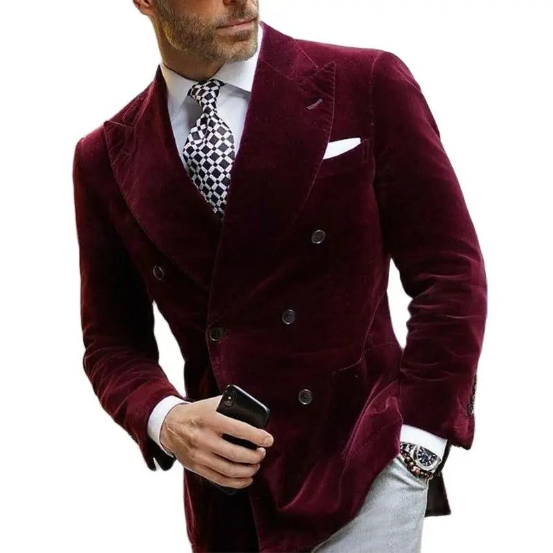 Eleganter Herren-Samtblazer im Business-Look – Doppelt geknöpft, modern und stilvoll für Büro & festliche Anlässe
