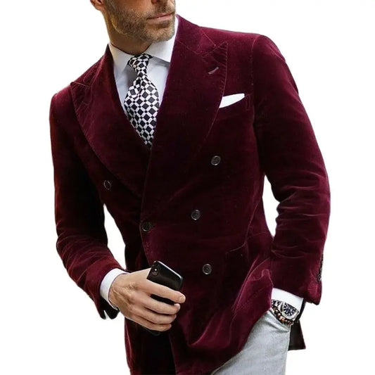 Eleganter Herren-Samtblazer im Business-Look – Doppelt geknöpft, modern und stilvoll für Büro & festliche Anlässe