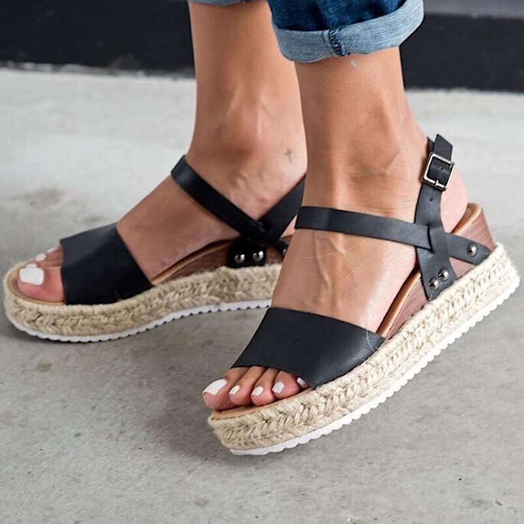 Damen Plateau-Sandalen mit Keilabsatz – Modische Sommerschuhe mit Knöchelriemen und Espadrille-Stil, ideal für Alltag & Urlaub