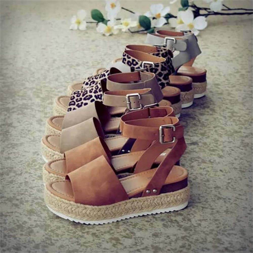 Damen Plateau-Sandalen mit Keilabsatz – Modische Sommerschuhe mit Knöchelriemen und Espadrille-Stil, ideal für Alltag & Urlaub