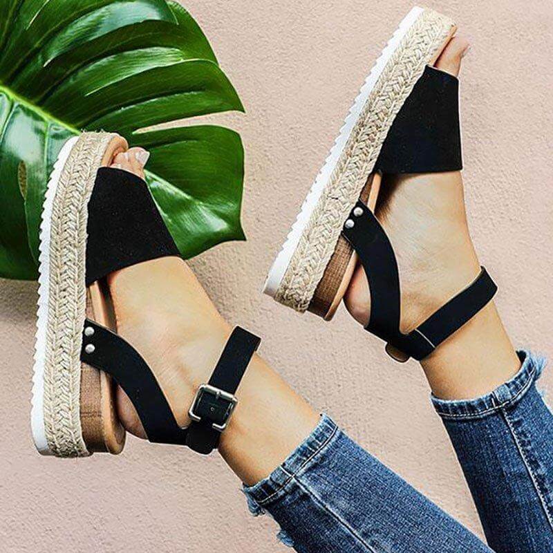 Damen Plateau-Sandalen mit Keilabsatz – Modische Sommerschuhe mit Knöchelriemen und Espadrille-Stil, ideal für Alltag & Urlaub