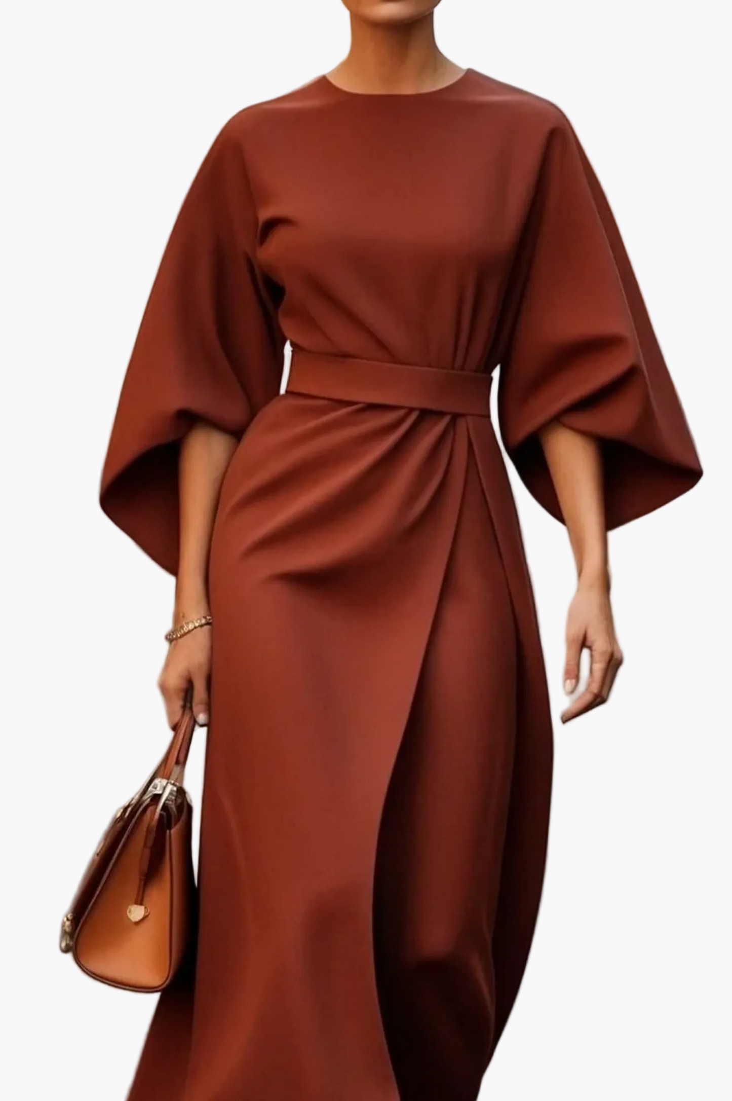 Damen Midi-Kleid mit eleganten Laternenärmeln – Stilvolles Business- & Event-Outfit