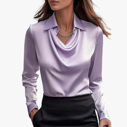 Damen Satinbluse mit Wasserfallkragen – Elegante Business- und Abendmode