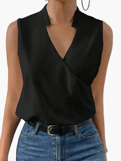 Damen Sommertop mit V-Ausschnitt – Elegantes ärmelloses Blusenshirt für Freizeit und Alltag