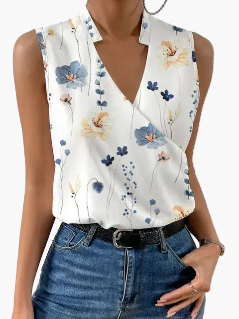Damen Sommertop mit V-Ausschnitt – Elegantes ärmelloses Blusenshirt für Freizeit und Alltag