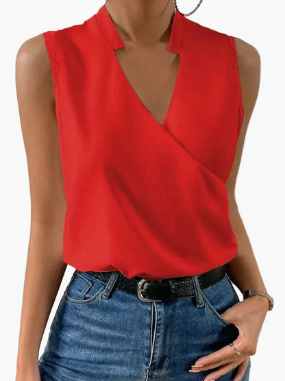 Damen Sommertop mit V-Ausschnitt – Elegantes ärmelloses Blusenshirt für Freizeit und Alltag