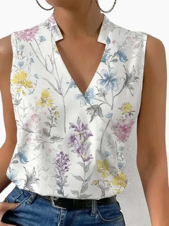 Damen Sommertop mit V-Ausschnitt – Elegantes ärmelloses Blusenshirt für Freizeit und Alltag
