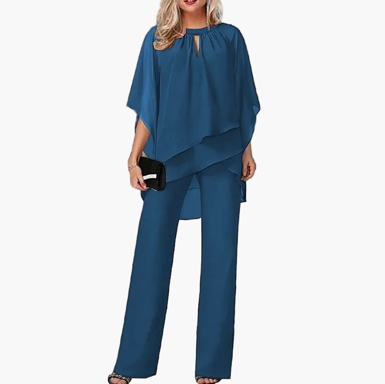 Damen Elegantes Zweiteiler-Set – Festlicher Hosenanzug mit Chiffon-Oberteil, ideal für besondere Anlässe und Partys