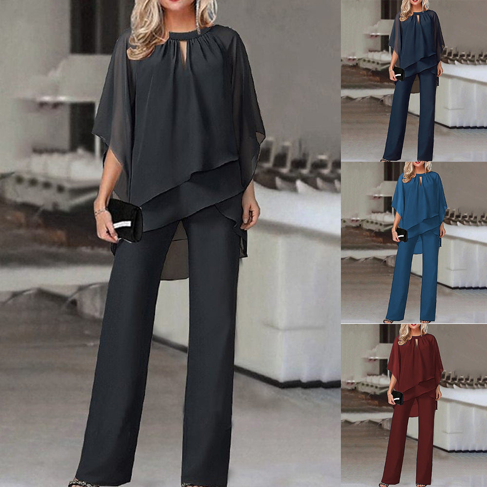 Damen Elegantes Zweiteiler-Set – Festlicher Hosenanzug mit Chiffon-Oberteil, ideal für besondere Anlässe und Partys