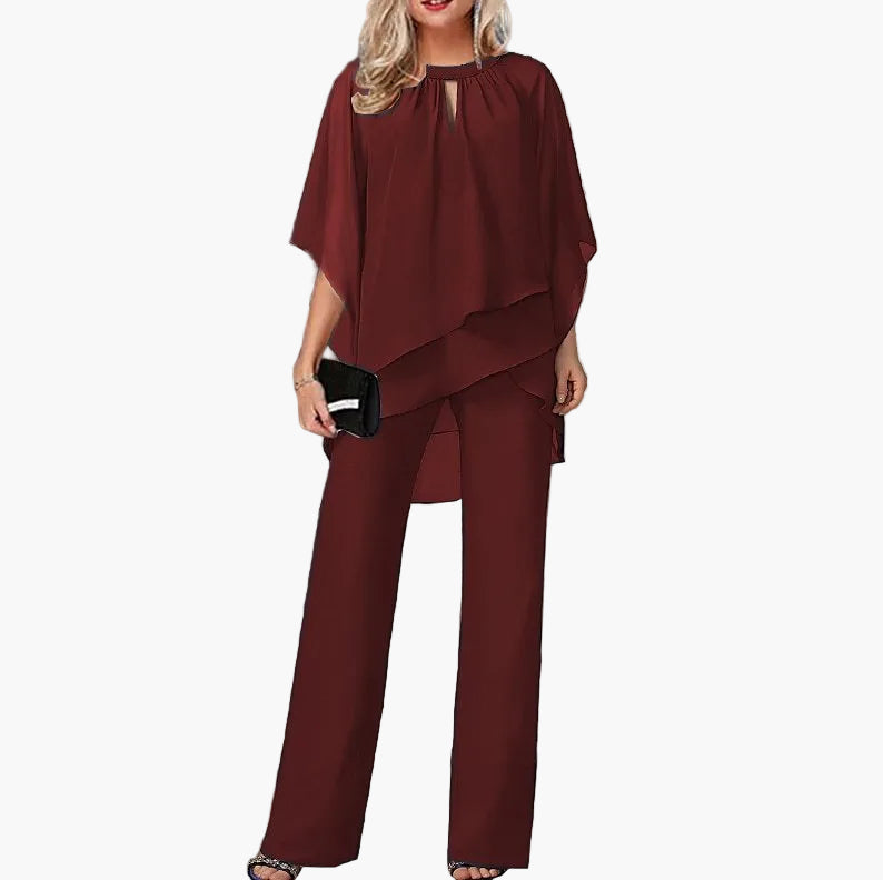 Damen Elegantes Zweiteiler-Set – Festlicher Hosenanzug mit Chiffon-Oberteil, ideal für besondere Anlässe und Partys