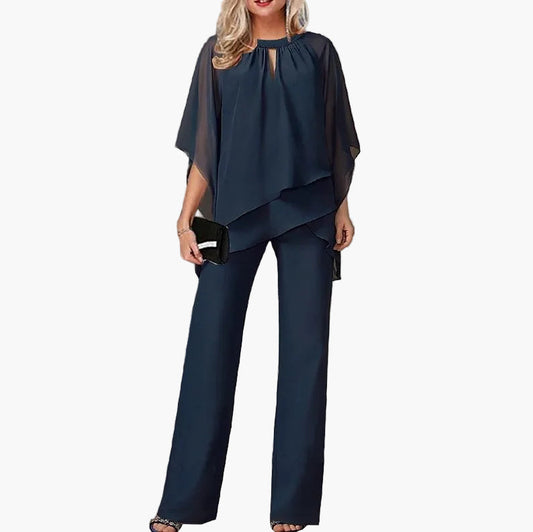 Damen Elegantes Zweiteiler-Set – Festlicher Hosenanzug mit Chiffon-Oberteil, ideal für besondere Anlässe und Partys