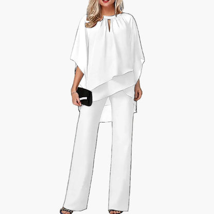 Damen Elegantes Zweiteiler-Set – Festlicher Hosenanzug mit Chiffon-Oberteil, ideal für besondere Anlässe und Partys