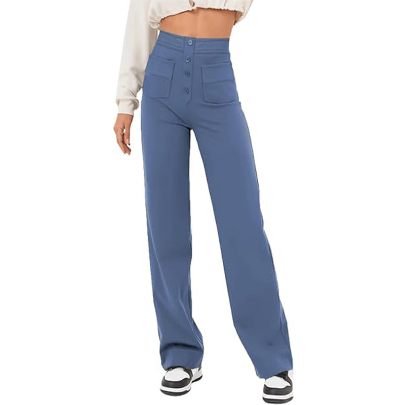 Carly – Weite Damenhose mit Taschen und Knopfdetails