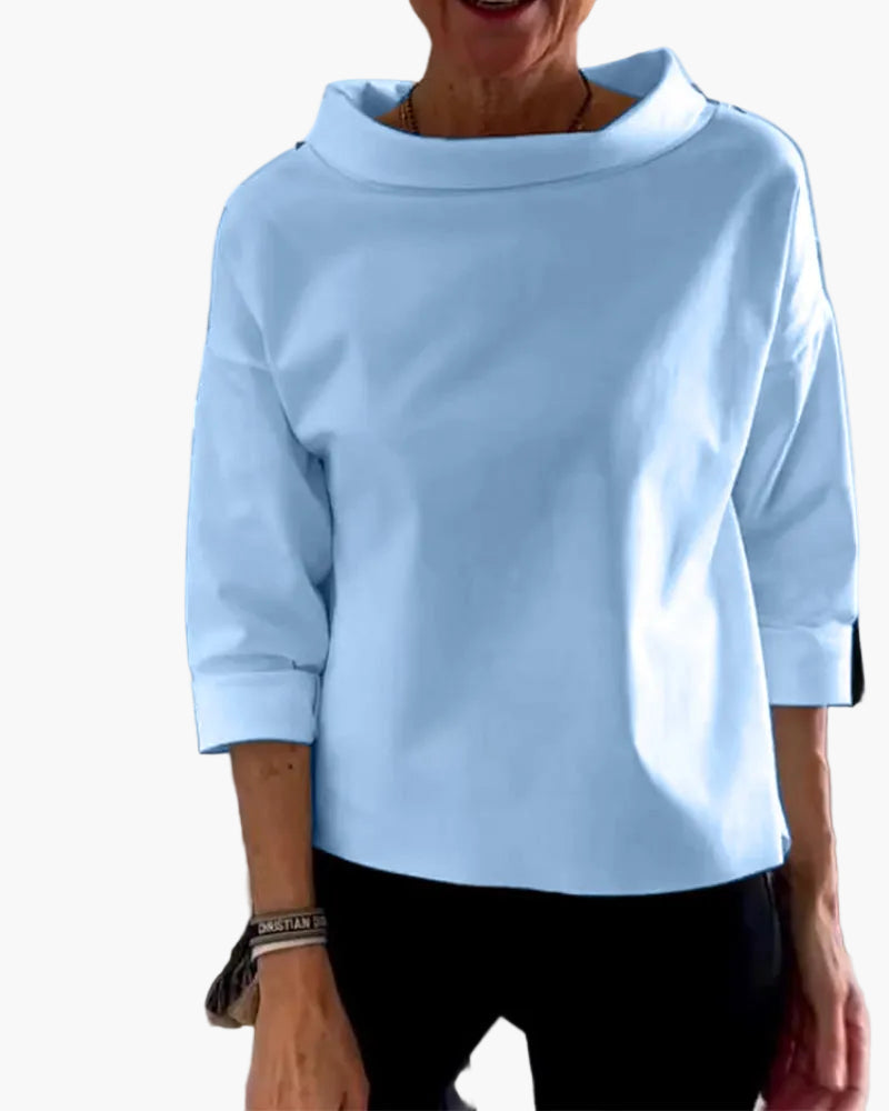 Damen Modernes Oberteil mit hohem Kragen – Elegantes Blusenshirt für Alltag und Büro