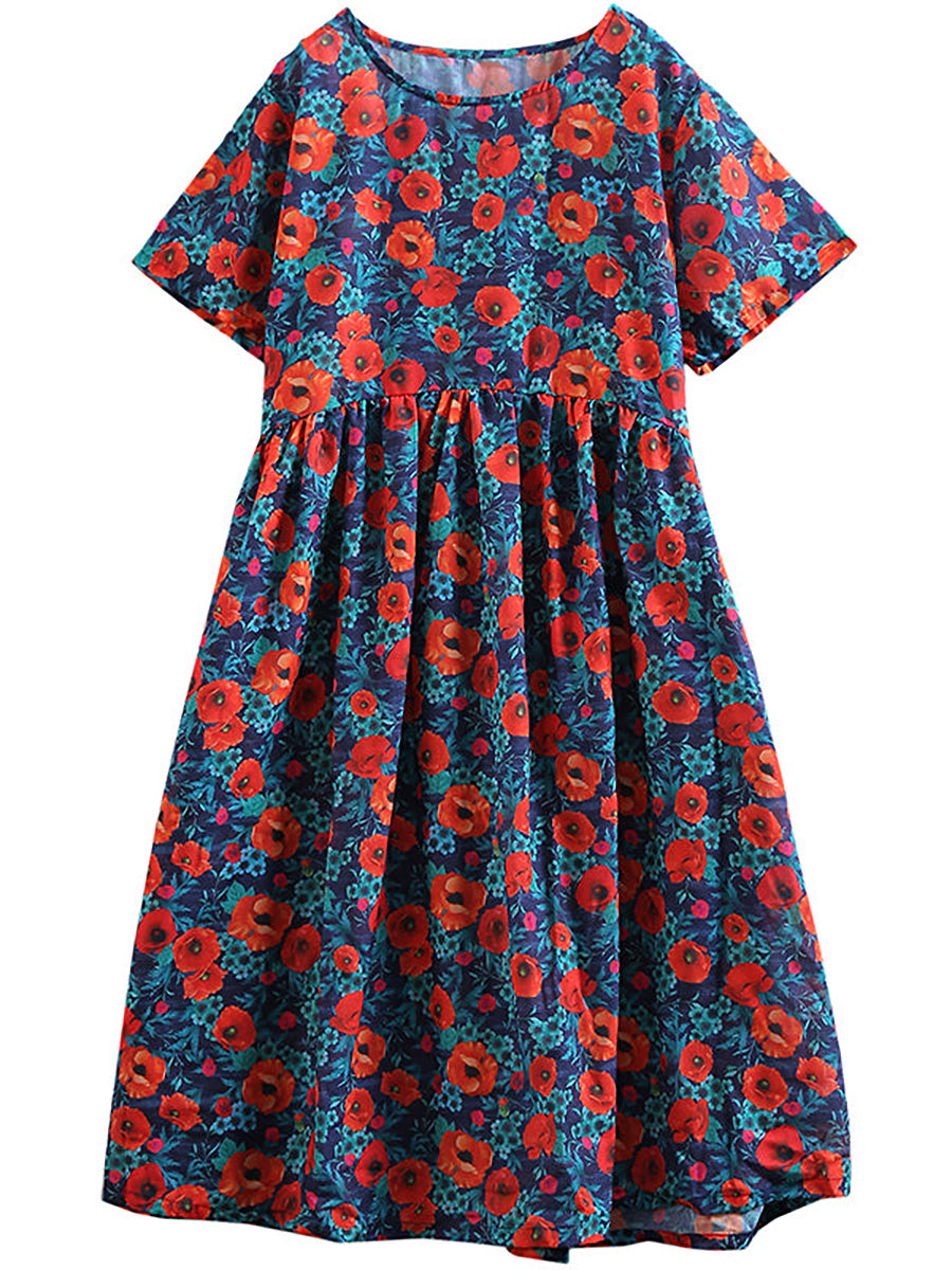 Damen Sommer Midikleid mit Blumenmuster, lockerer Boho-Stil, ideal für Freizeit und Urlaub