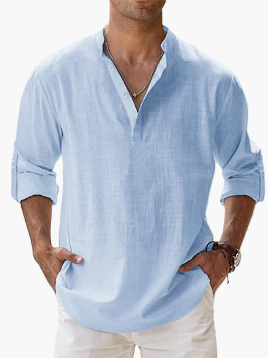 Herren Veganes Leinen Henley Shirt – Lässiges Langarm Sommerhemd für Freizeit & Urlaub